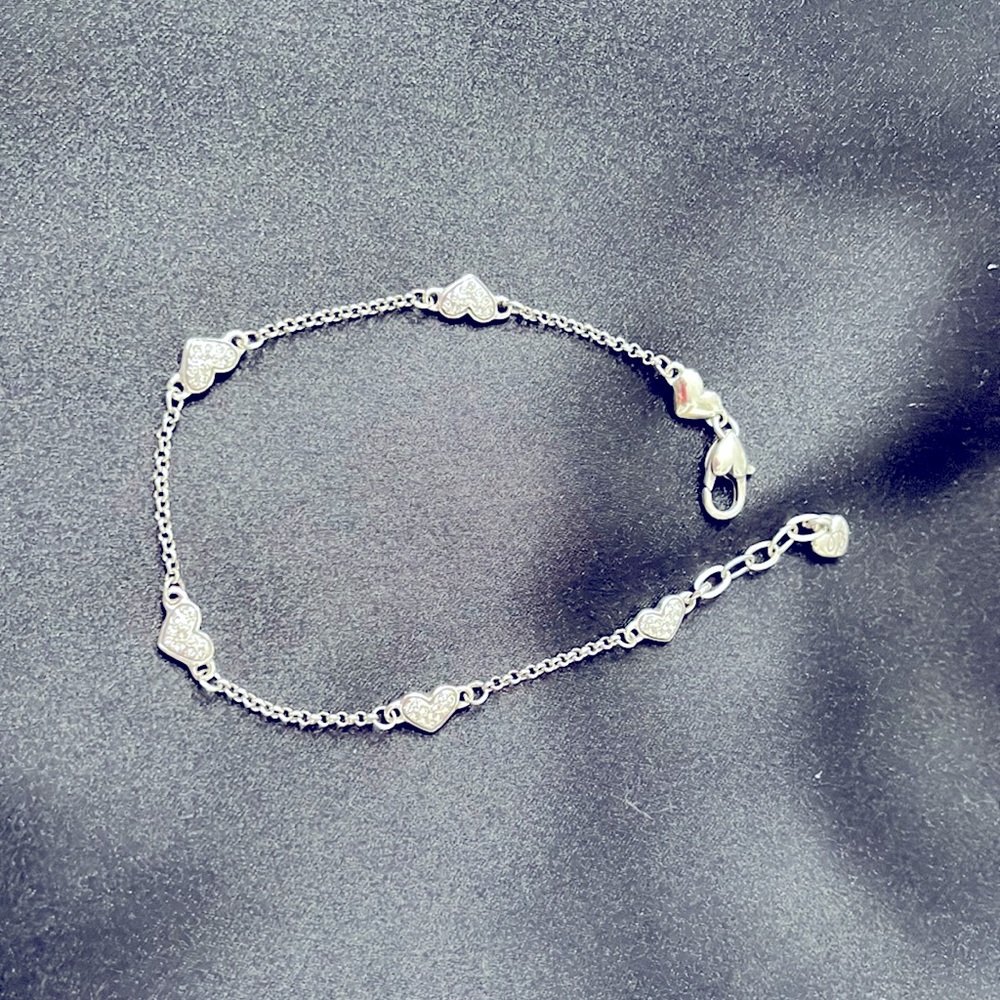 Diamond Silver Heart Brighton Anklet